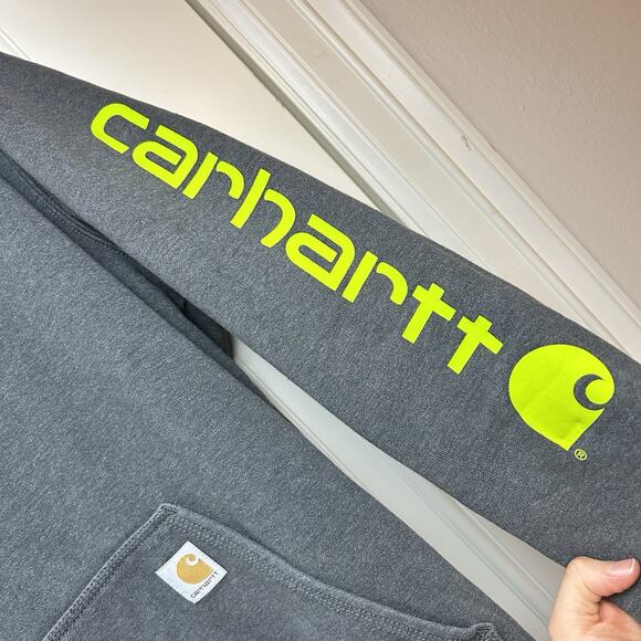 Carhartt Men's Loose Fit Midweight Logo Sleeve Graphic Hoodie Large Carbon Gray - Picture 4 of 9